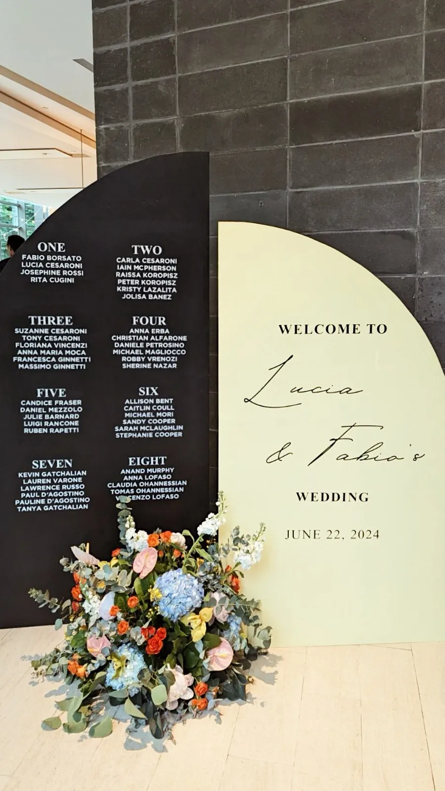 Custom seating chart on a two wooden boards